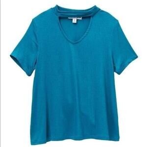 TEN SIXTY SHERMAN Teal Gigi Cutout Crewneck Short Sleeve Tee NEW Girls Large